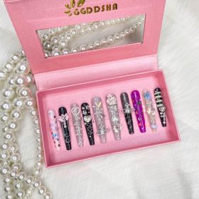 GGDDSHA Nails Press On Nails Medium Fake Nails  FalseNails With 3D  Flower Designs Nail Press Ons French TipHandmade Acrylic Artificial Nails Summer N (Option: M)