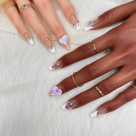 GGDDSHA 10pcs  Press On Nails Long CoffinFake Nails Fashion Rhinestone Design Art Charmsfor Women Handmade Nail Art Manicure Gradient,Luxe Amour (Option: M)