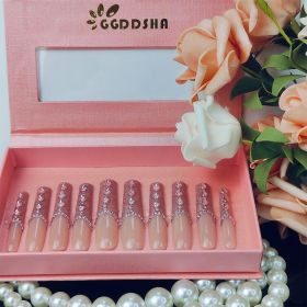 GGddsha New Shiny Crystal Long Press On Nails WithDiamonds Reusable PMA Acrylic Handmade Nails FullDeluxe 3D Crystal Fake Nails W Box Gift For Women,B (Option: M)