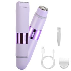 1Pc 2 In 1 Bikini Trimmer For Women Dual Head Cordless Body Shaver IPX5 Waterproof Rechargeable Pubic Hair Razor Wet And Dry Use For Bikini Underarm L (Color: Purple)