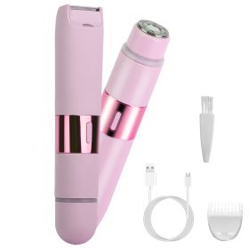 1Pc 2 In 1 Bikini Trimmer For Women Dual Head Cordless Body Shaver IPX5 Waterproof Rechargeable Pubic Hair Razor Wet And Dry Use For Bikini Underarm L (Color: Pink)