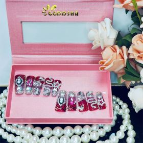 GGddsha Vermilion Duck Nails Medium Square Fake Nailswith Stars Butterflies Snake Designs Handmade Pmmaacrylic Glossy Reusable Fake NailsScarlet Serpe (Option: M)