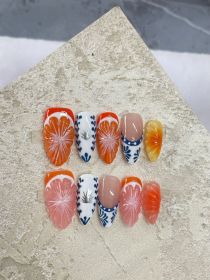 Hand-painted Three-dimensional Grapefruit High-grade Nail Dressing Hand-made (Option: Almond-XS)