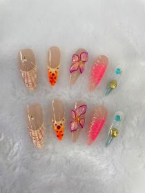 Hand-painted Three-dimensional Carved High Class Elegant Hand-worn Armor Hand-made (Option: Long Tip-XS)