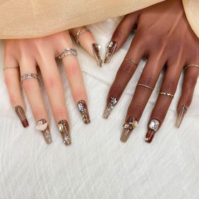 GGDDSHA Press On Nails Short, No Fade Out Fake NailsSeamless Fit Soft Gel Glue On Nails Charms For WomenHandmade Nail Art Manicure Gradient,Hazel Sere (Option: M)