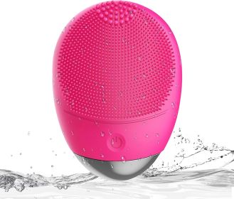 High Frequency Vibration Silicone Facial Cleansing Brush USB Rechargeable Electric Waterproof Silicone Facial Cleanser Thanksgiving Gift Christmas Gif (Color: Red)